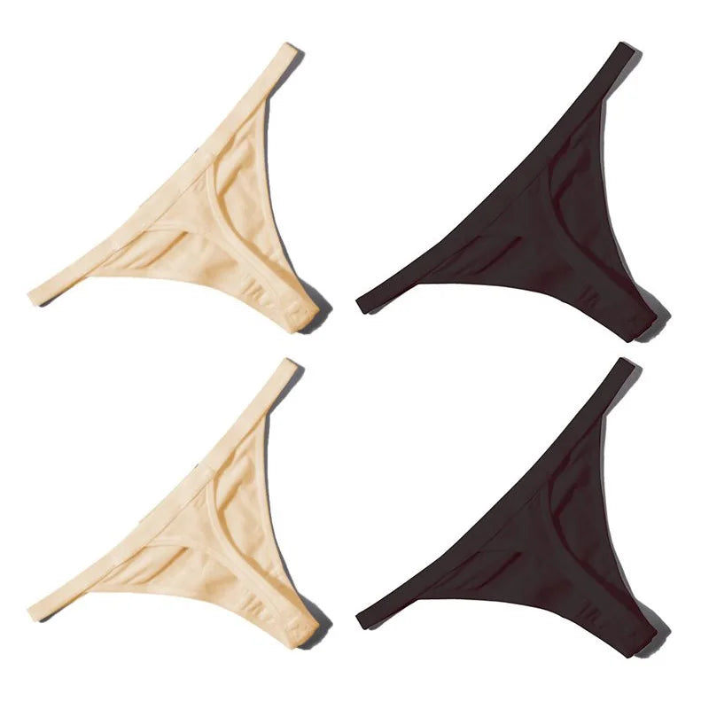 4PCS Sexy Women Cotton G-String Thongs – Low Waist, Seamless, Comfortable Female Underwear Lingerie