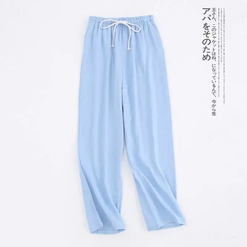 Spring Couples Cotton Gauze Sleep Pants | Women's Tie Waist Pajama Bottoms Home Pants | Comfortable Loungewear