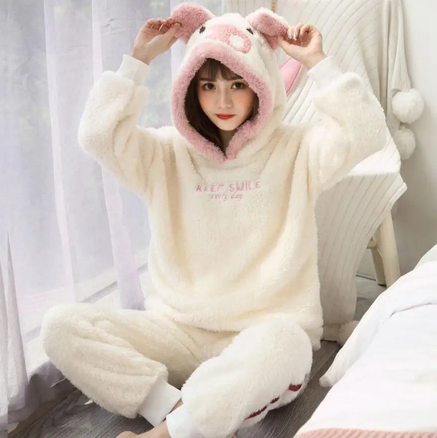 Winter Thick Warm Women's Flannel Pajama Set | Cozy Sleepwear & Homewear | Long Sleeve Top & Pants