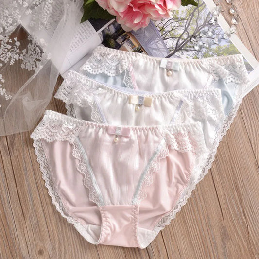Milk Silk Women's Cute Lace Low Waist Panties Sweet Style Seamless Underwear