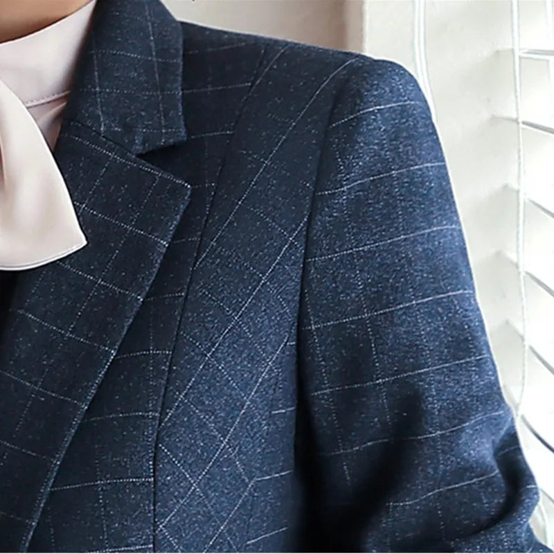 Naviu Women’s Plaid Pants Suit – Long Sleeve Blazer & Trousers Business Set