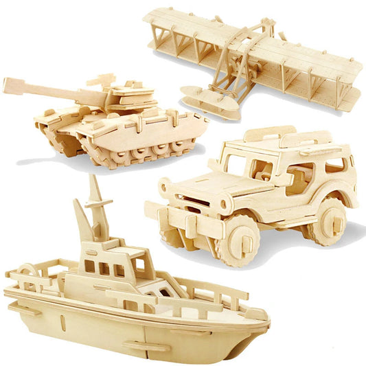 3D DIY Wooden Puzzle Toy – Military Series Tank & Vehicle Model Set | Educational Puzzle Gift for Kids