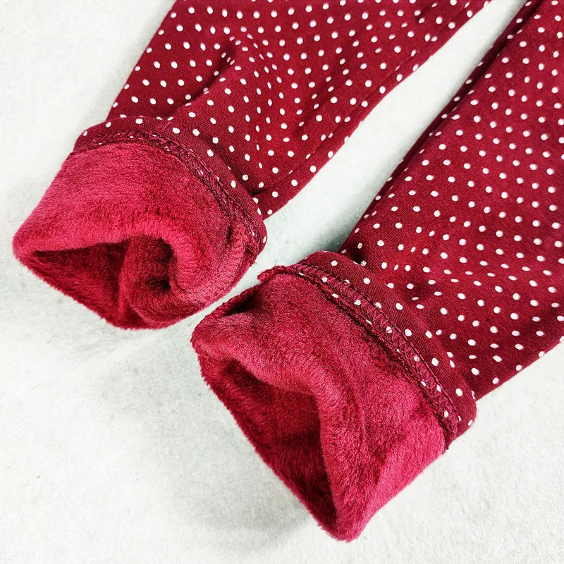 Girls Velvet Leggings Dot Print Warm Pants Autumn Winter Kids Cotton Trousers