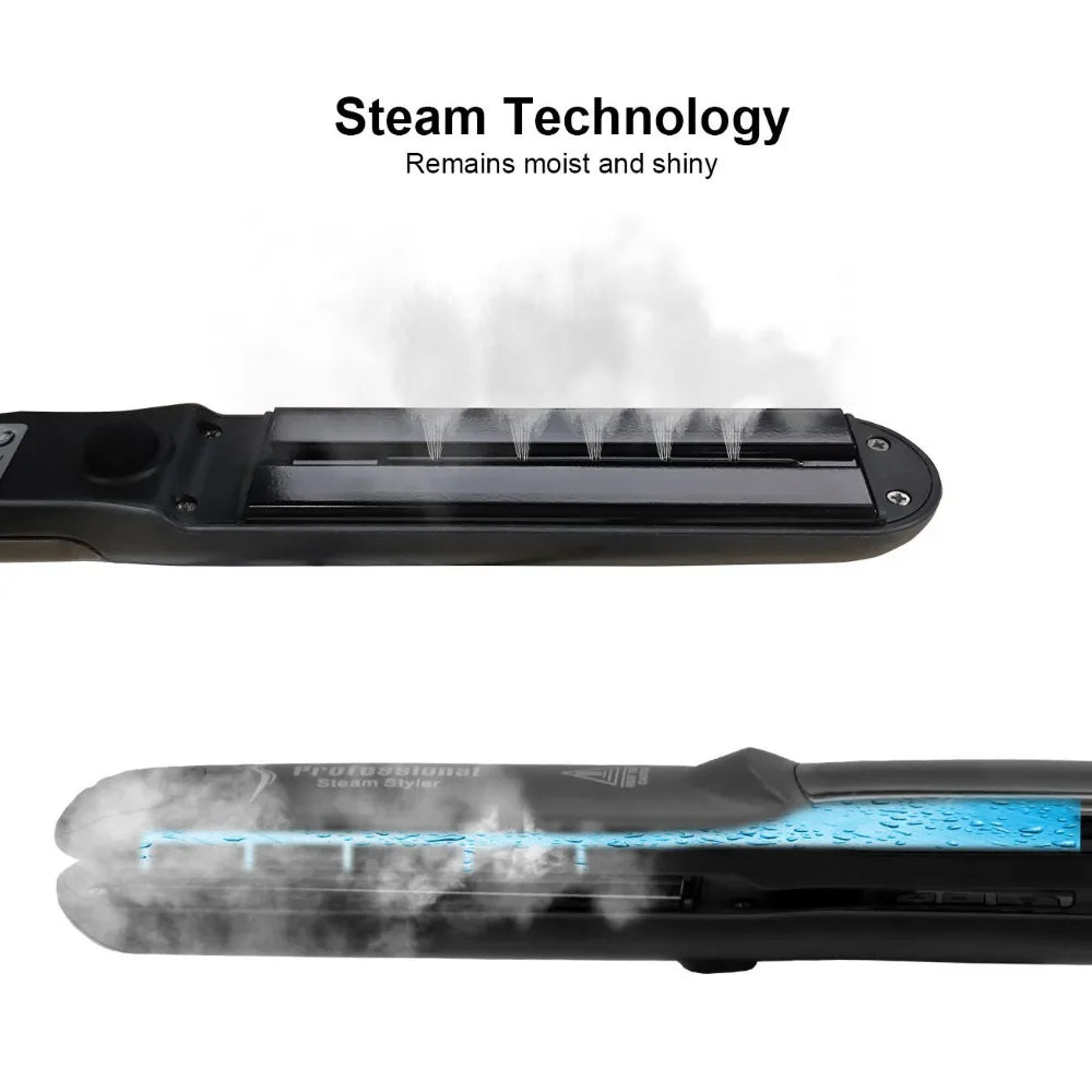 Professional Steam Hair Straightener • Ceramic Vapor Flat Iron 450℉ • Argan Oil Infused Hair Care Styling Tool