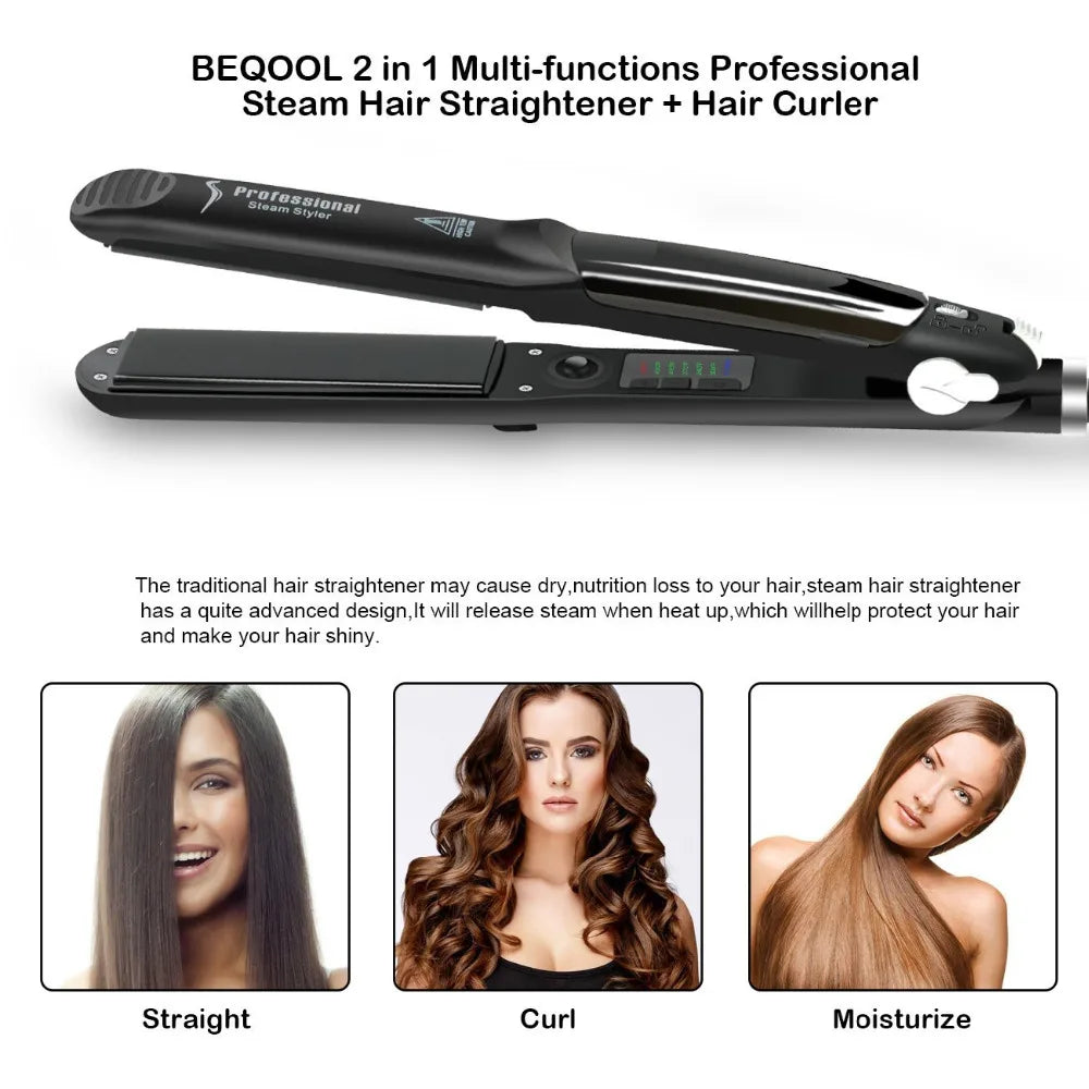 Professional Steam Hair Straightener • Ceramic Vapor Flat Iron 450℉ • Argan Oil Infused Hair Care Styling Tool