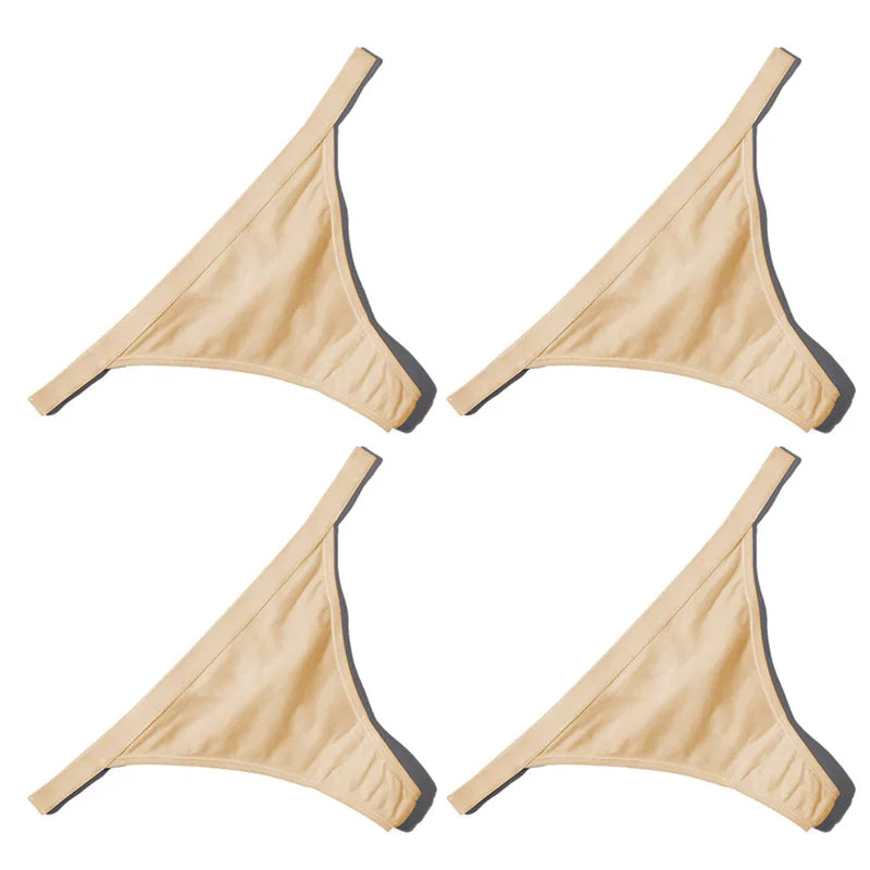 4PCS Sexy Women Cotton G-String Thongs – Low Waist, Seamless, Comfortable Female Underwear Lingerie
