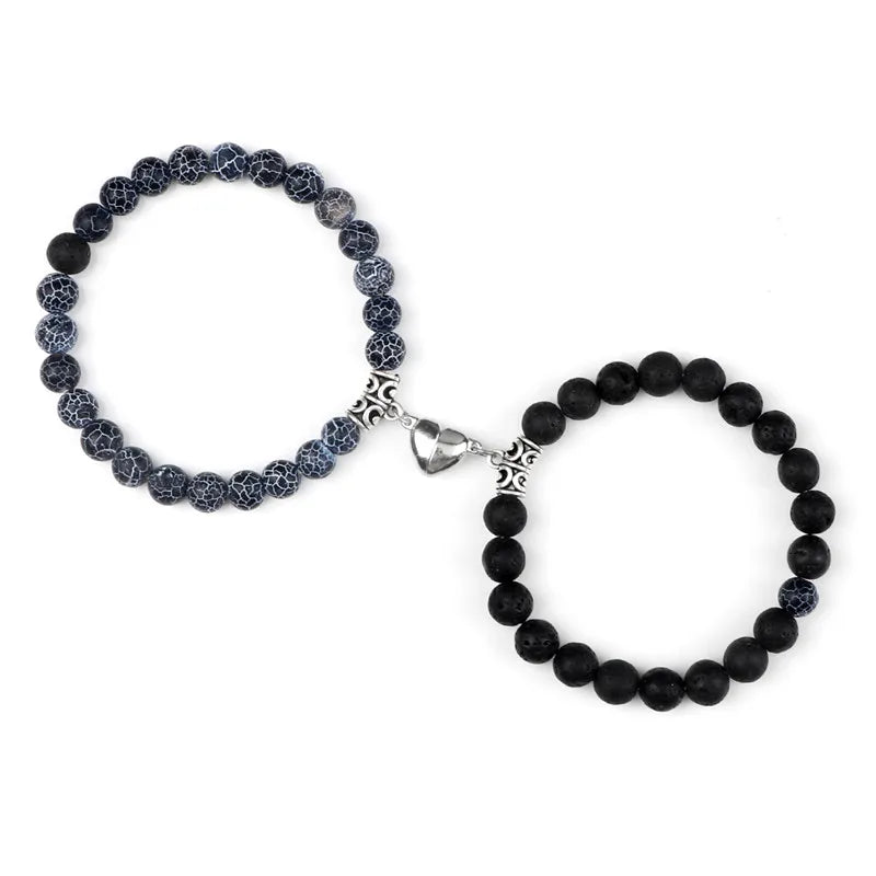 2-Pcs Natural Stone Bead Couple Bracelets – Heart Magnet Distance Friendship Jewelry Gift for Lovers