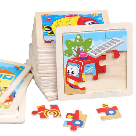 11x11CM Kids Wooden Puzzle – Cartoon Animal Traffic Tangram Educational Jigsaw Toy Gift for Children