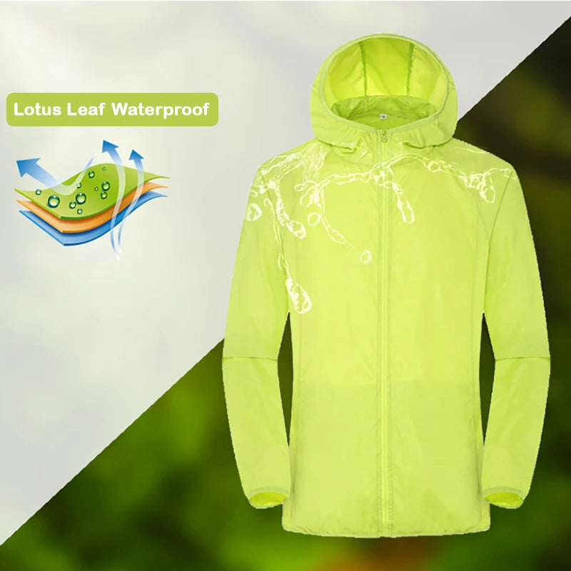 Waterproof Camping Rain Jacket for Men & Women – Sun Protection Quick-Dry Windbreaker with Pockets