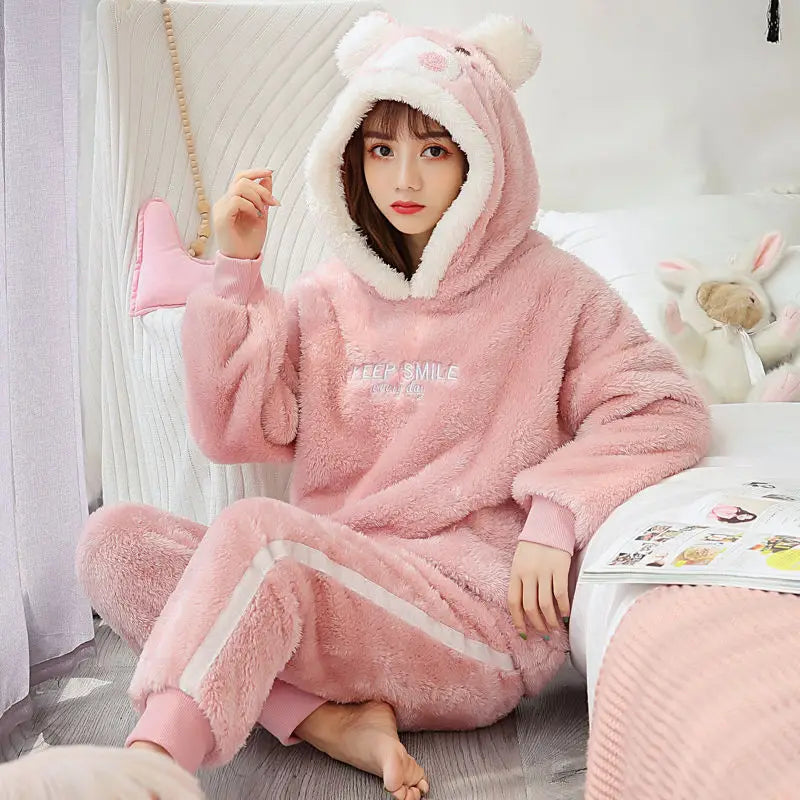 Winter Thick Warm Women's Flannel Pajama Set | Cozy Sleepwear & Homewear | Long Sleeve Top & Pants