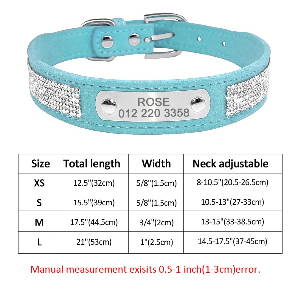 طوق جلدي مخصص للكلاب والقطط - طوق منقوش بأحجار الراين مخصص للكلاب الصغيرة والمتوسطة، وبيتبول، ويوركشاير