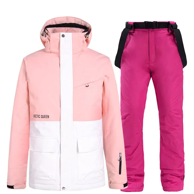 Men & Women Waterproof Windproof Ski Suit – Splicing Snow Jacket with Warm Snowboard & Alpine Pants for Winter
