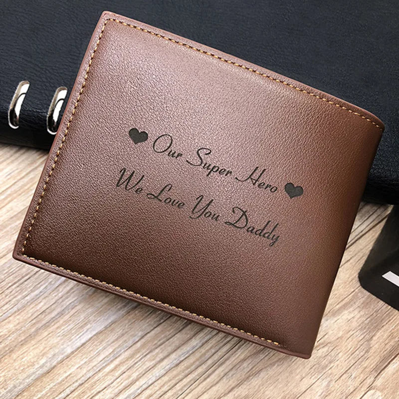 Engraved Men’s Leather Wallet – Trifold Ultra-Thin Custom Photo Gift