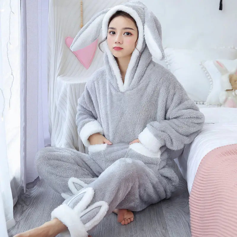 Winter Thick Warm Women's Flannel Pajama Set | Cozy Sleepwear & Homewear | Long Sleeve Top & Pants