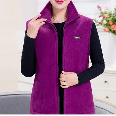 Plus Size Women's Polar Fleece Vest Sleeveless Zipper Jacket Autumn Fashion Leisure Gilet