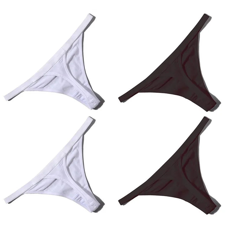 4PCS Sexy Women Cotton G-String Thongs – Low Waist, Seamless, Comfortable Female Underwear Lingerie