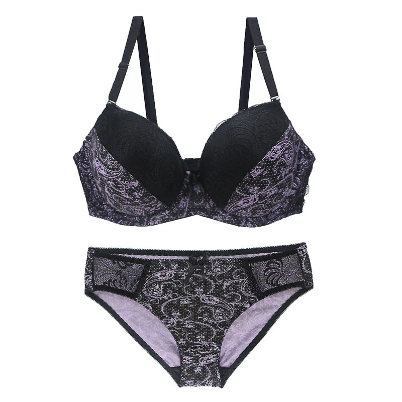 Sexy Lace Shoulder Strap Bra Set Push Up Lingerie Plus Size Underwire BCDE Cup Underwear for Women