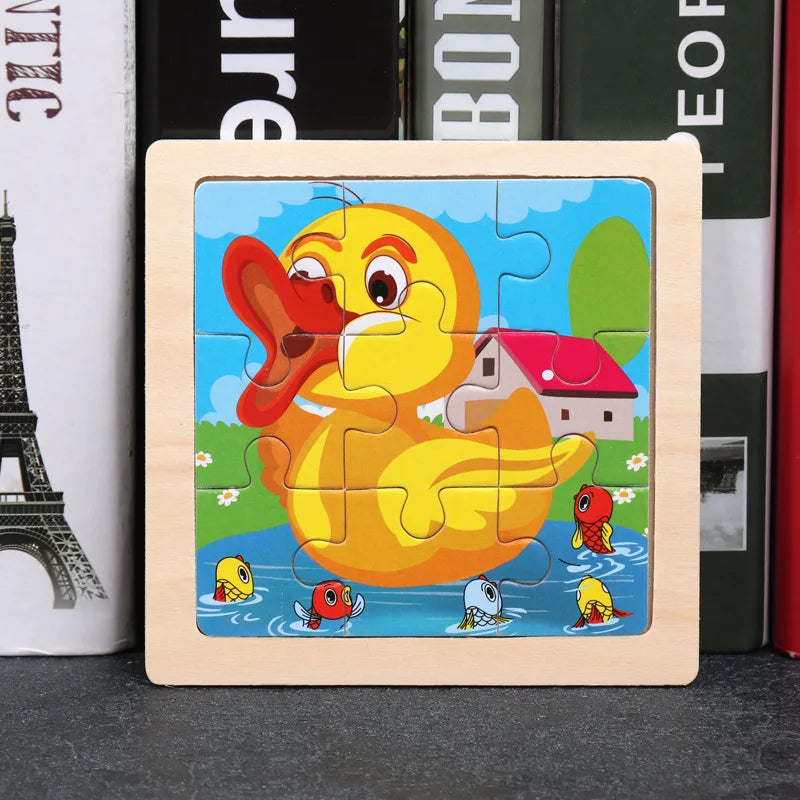 11x11CM Kids Wooden Puzzle – Cartoon Animal Traffic Tangram Educational Jigsaw Toy Gift for Children
