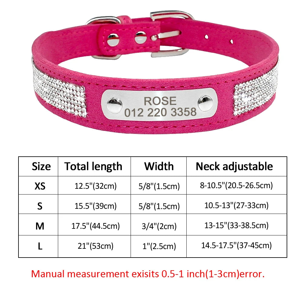 طوق جلدي مخصص للكلاب والقطط - طوق منقوش بأحجار الراين مخصص للكلاب الصغيرة والمتوسطة، وبيتبول، ويوركشاير