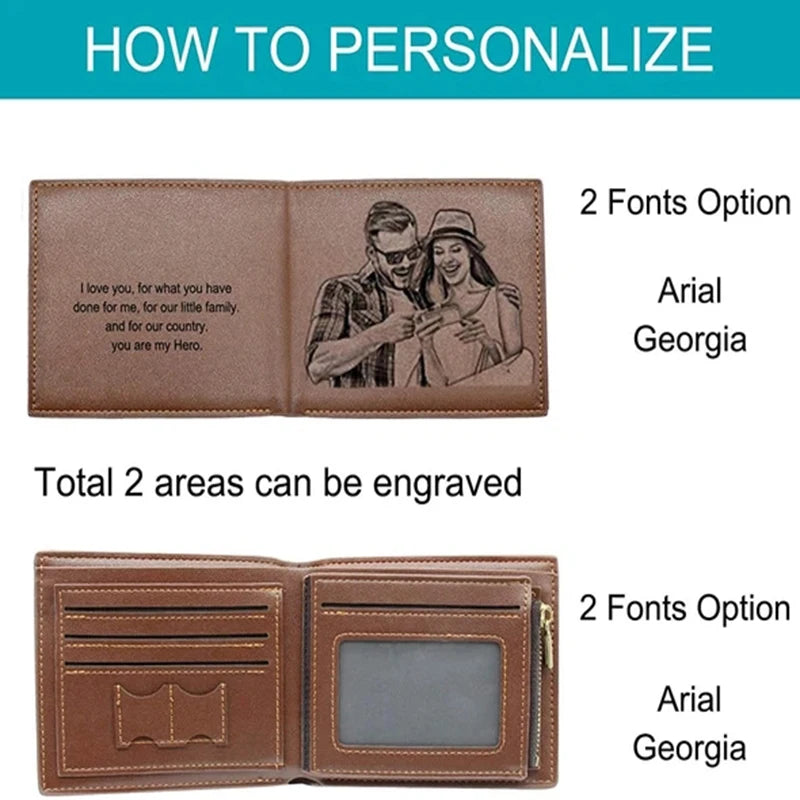 Engraved Men’s Leather Wallet – Trifold Ultra-Thin Custom Photo Gift