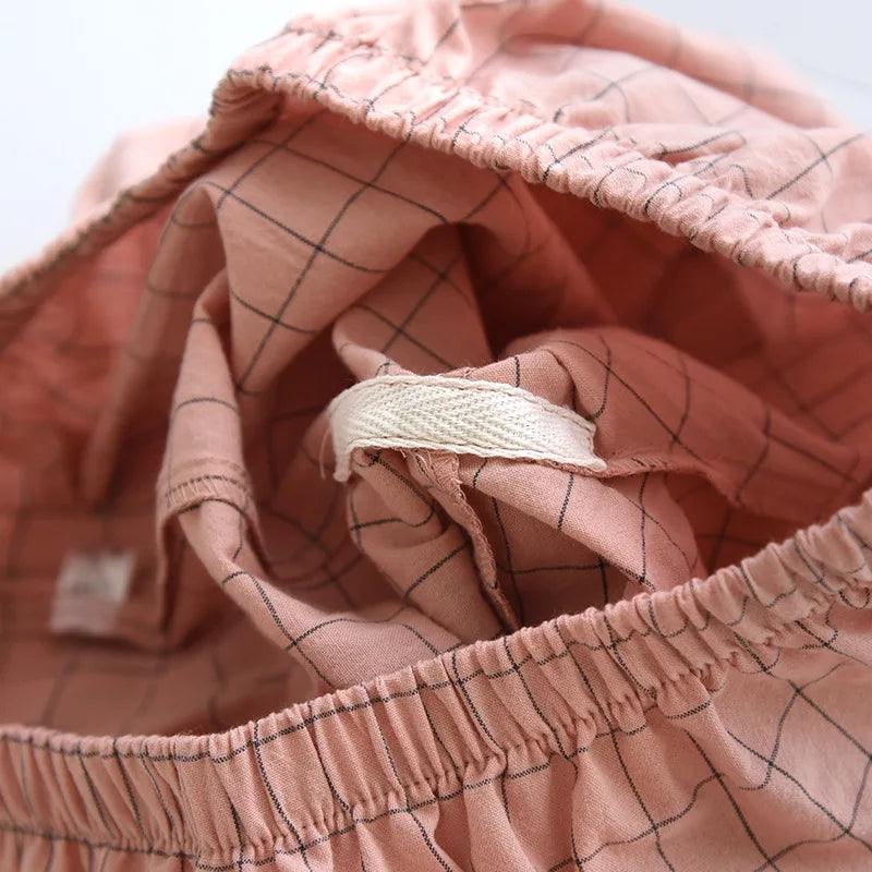 Summer Couple Pajama Set | 100% Cotton Plaid Short-Sleeve Two-Piece Sleepwear for Men and Women