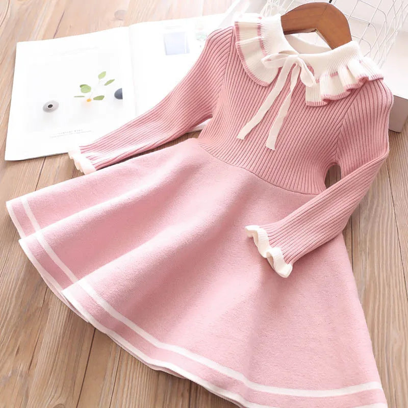Baby Girls Knitted Sweater Dress Warm Pleated Princess Outfit Winter Clothing