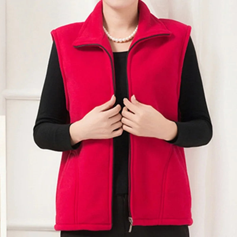 Plus Size Women's Polar Fleece Vest Sleeveless Zipper Jacket Autumn Fashion Leisure Gilet