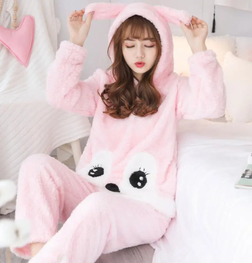Winter Thick Warm Women's Flannel Pajama Set | Cozy Sleepwear & Homewear | Long Sleeve Top & Pants