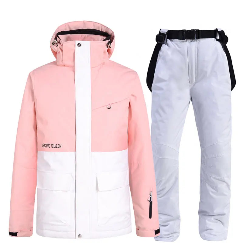 Men & Women Waterproof Windproof Ski Suit – Splicing Snow Jacket with Warm Snowboard & Alpine Pants for Winter