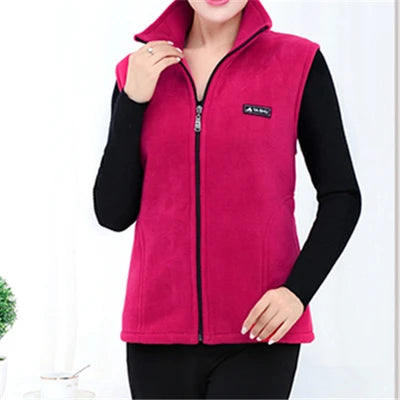 Plus Size Women's Polar Fleece Vest Sleeveless Zipper Jacket Autumn Fashion Leisure Gilet