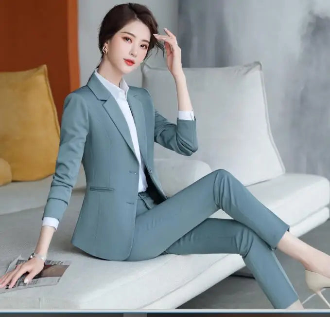 Women’s Slim Blazer & Trousers Set – Fashionable Formal Office Pants Suit