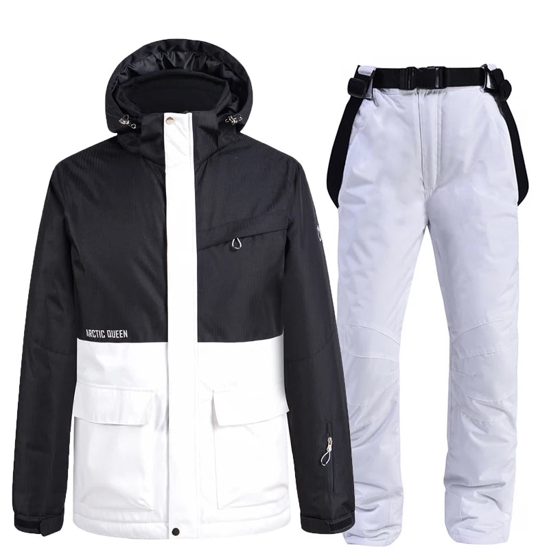 Men & Women Waterproof Windproof Ski Suit – Splicing Snow Jacket with Warm Snowboard & Alpine Pants for Winter