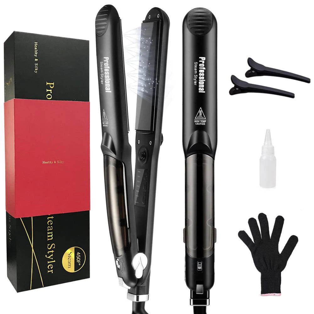 Professional Steam Hair Straightener • Ceramic Vapor Flat Iron 450℉ • Argan Oil Infused Hair Care Styling Tool
