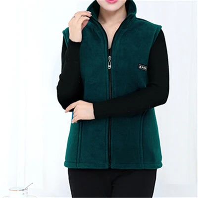 Plus Size Women's Polar Fleece Vest Sleeveless Zipper Jacket Autumn Fashion Leisure Gilet