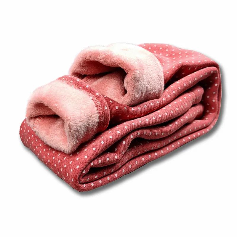 Girls Velvet Leggings Dot Print Warm Pants Autumn Winter Kids Cotton Trousers