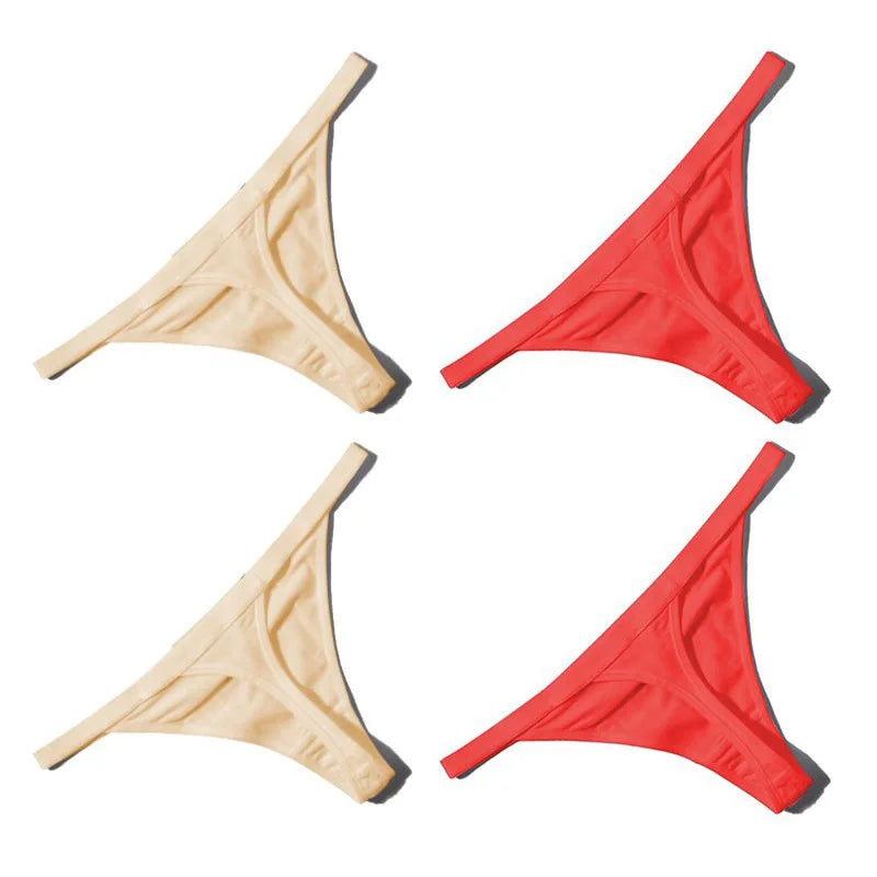 4PCS Sexy Women Cotton G-String Thongs – Low Waist, Seamless, Comfortable Female Underwear Lingerie