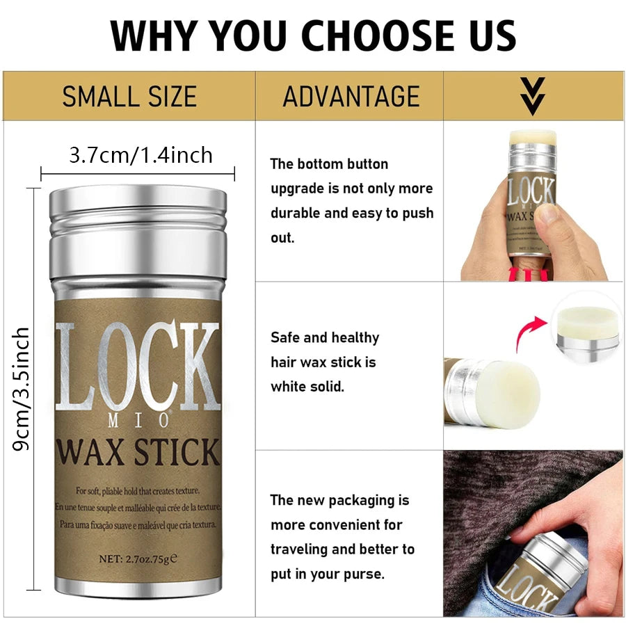 عصا شمع الشعر LOCKMIO - تحكم طويل الأمد في الشعر المتطاير وحوافه للنساء والأطفال | يُروّض الشعر المجعد ويُنعّم الشعر الطبيعي والشعر المستعار