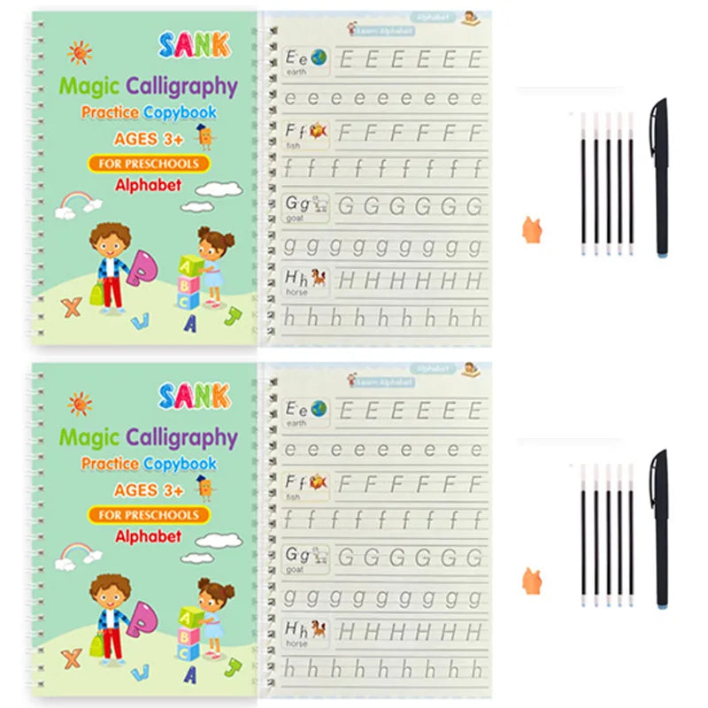 Sank Magic Practice Copybook – Reusable Kids’ English Calligraphy Writing Book with Free Wipe-Clean Pen