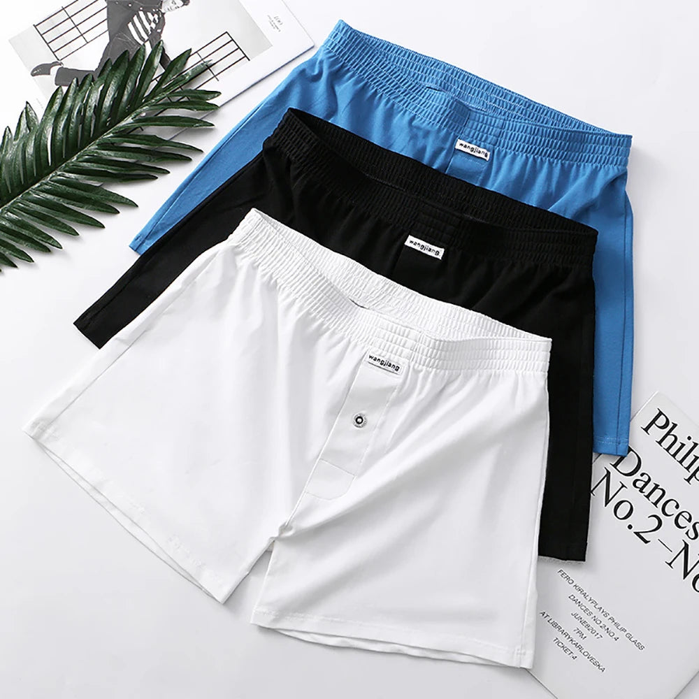 3PCS Men's Underwear Pack | 100% Cotton Breathable Sleepwear with 3D Crotch | Elastic Waist Pajama Shorts M-3XL