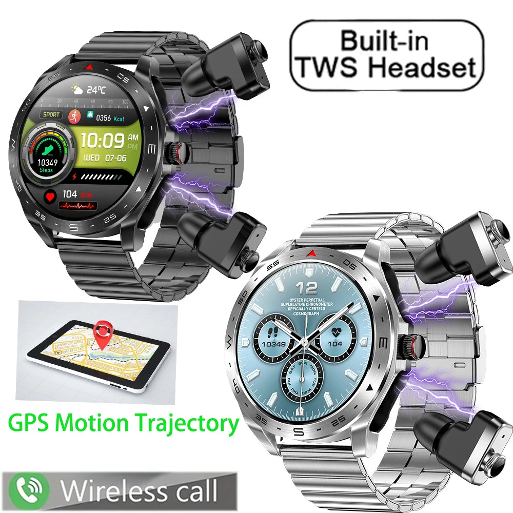 2024 TWS 2-in-1 Smart Watch with Bluetooth Earphones – GPS, Motion Tracking, Bluetooth Call, HIFI 9D Sound for Men & Women