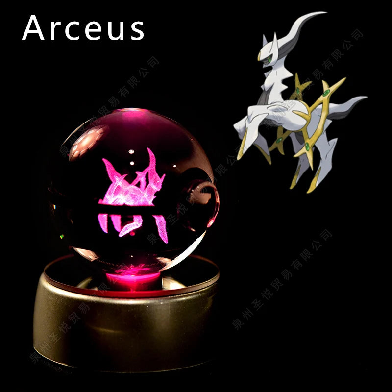 Pokémon 3D Crystal Ball Night Light – Pikachu, Gengar & Mewtwo Pokéball Glass Lamp for Kids Birthday Gifts
