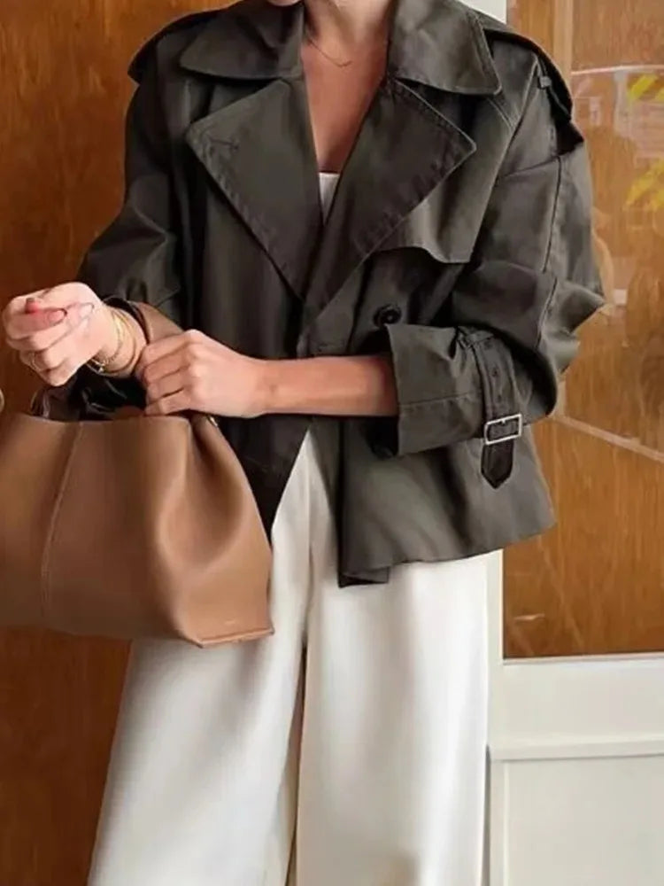 KONDALA Vintage Casual Chic Women’s Double-Breasted Turn-Down Collar Short Jacket 2025 Autumn