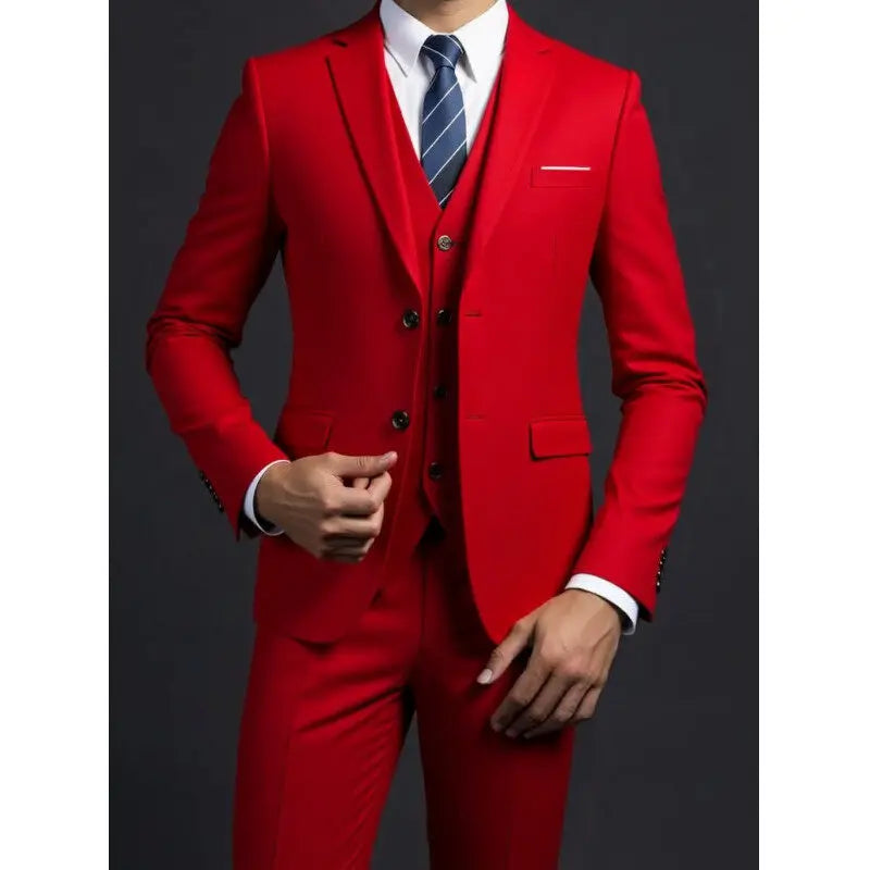 Men's 3-Piece Gentleman Suit – British Style Solid-Color Business & Wedding Outfit