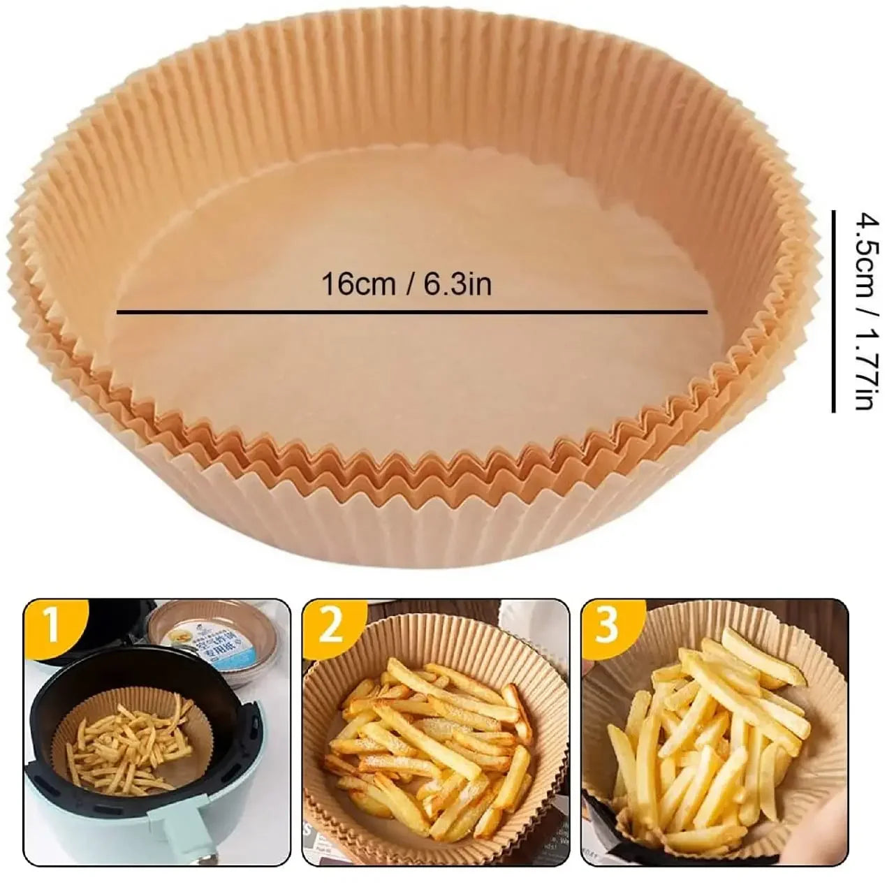 50/100/200 قطعة من بطانات ورقية لمقلاة الهواء للاستخدام مرة واحدة - أوراق دائرية ومربعة غير لاصقة مقاومة للزيت