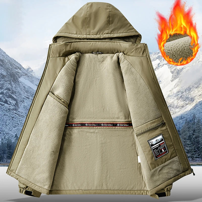Men’s Big & Tall 8XL Outdoor Jacket – Fleece-Lined Thick Warm Hooded Windbreaker for Winter Hiking
