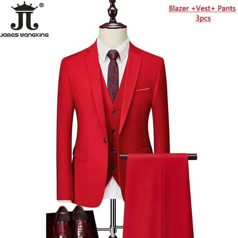 M-6XL 15 Colors Men's 3-Piece Formal Suit – Jacket, Vest & Pants for Business, Groom & Wedding