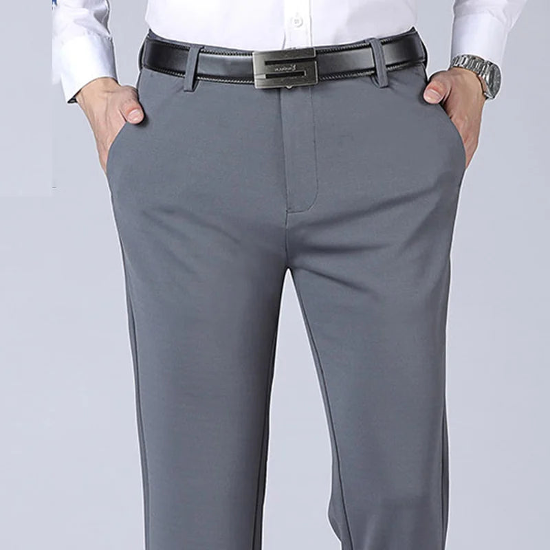 Men's Summer Business Casual Suit Pants – Elastic Straight Formal Pants Plus Size 28-42