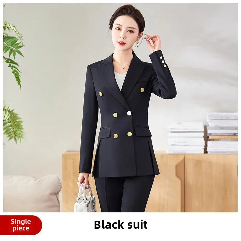 Women’s Khaki Western-Style Suit – Professional Double-Button Jacket Workwear