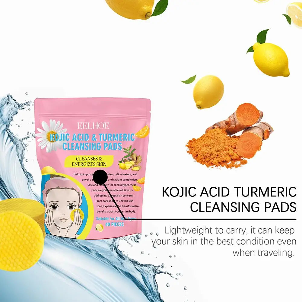 40/50pcs Turmeric Kojic Acid Cleansing Pads – Exfoliating Facial Pads for Daily Deep Cleansing Skincare