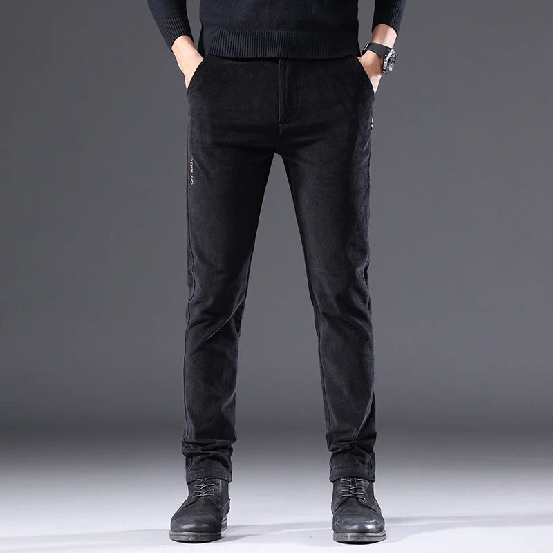 Men's Corduroy Slim Straight Pants – Autumn Winter Casual Stretch Trousers 3 Colors